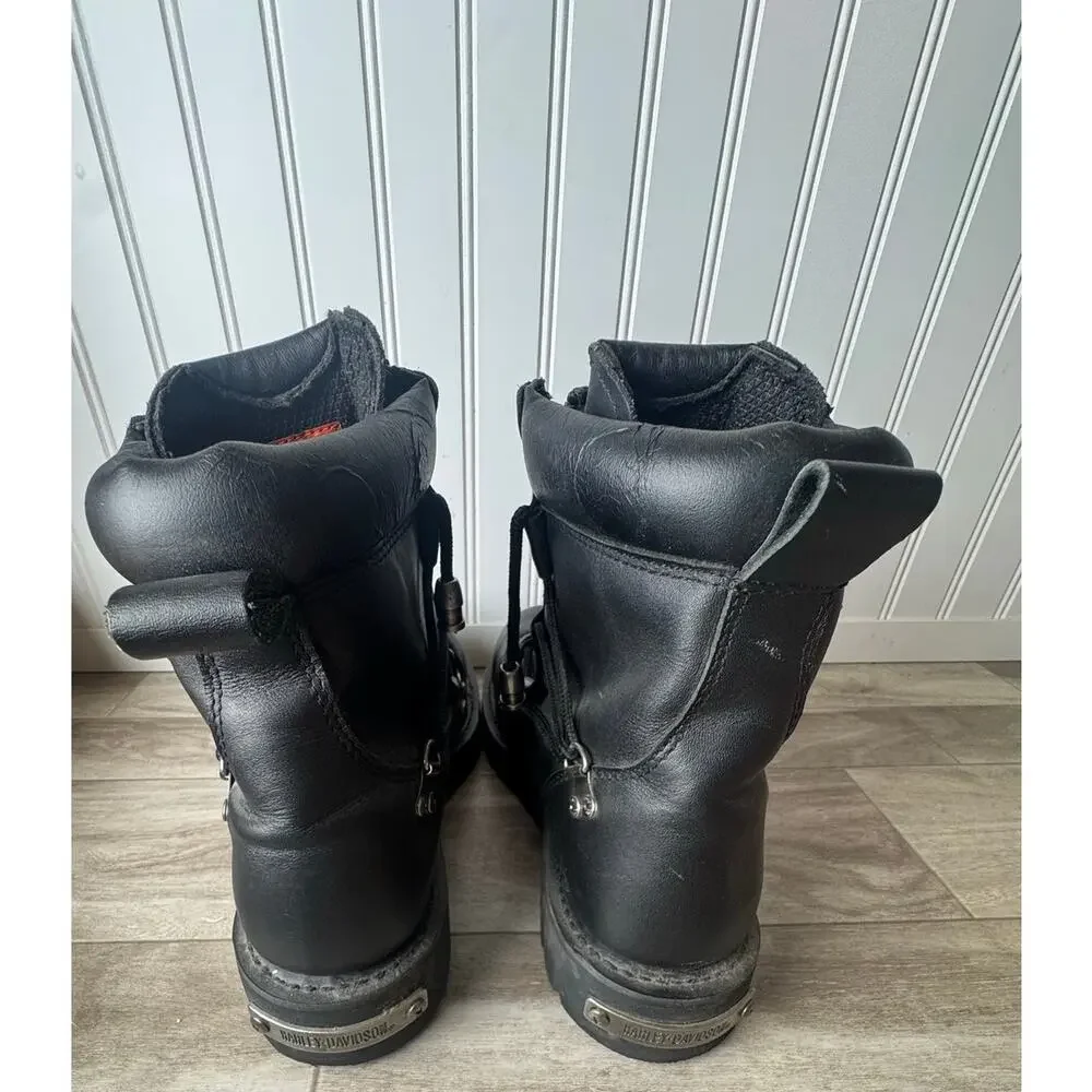 Harley-Davidson Mens SZ 12 Leather Boots Double Zip 91680 Black Preowned
